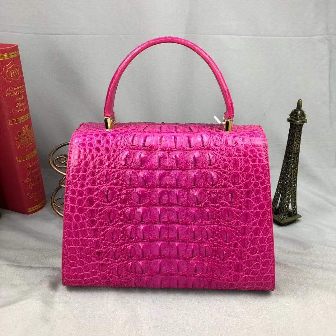 Women Crocodile Leather Top Handle Bags Peach