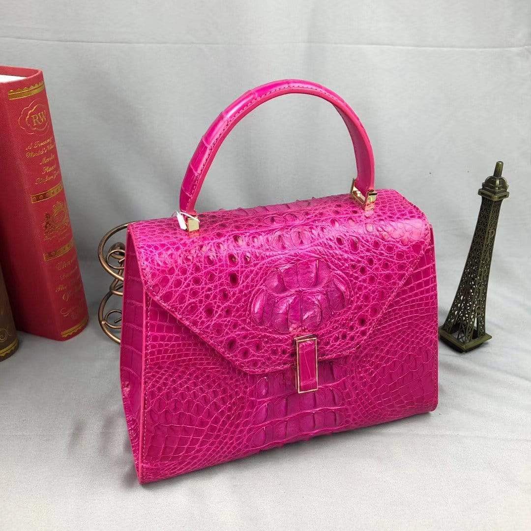 Women Crocodile Leather Top Handle Bags Peach