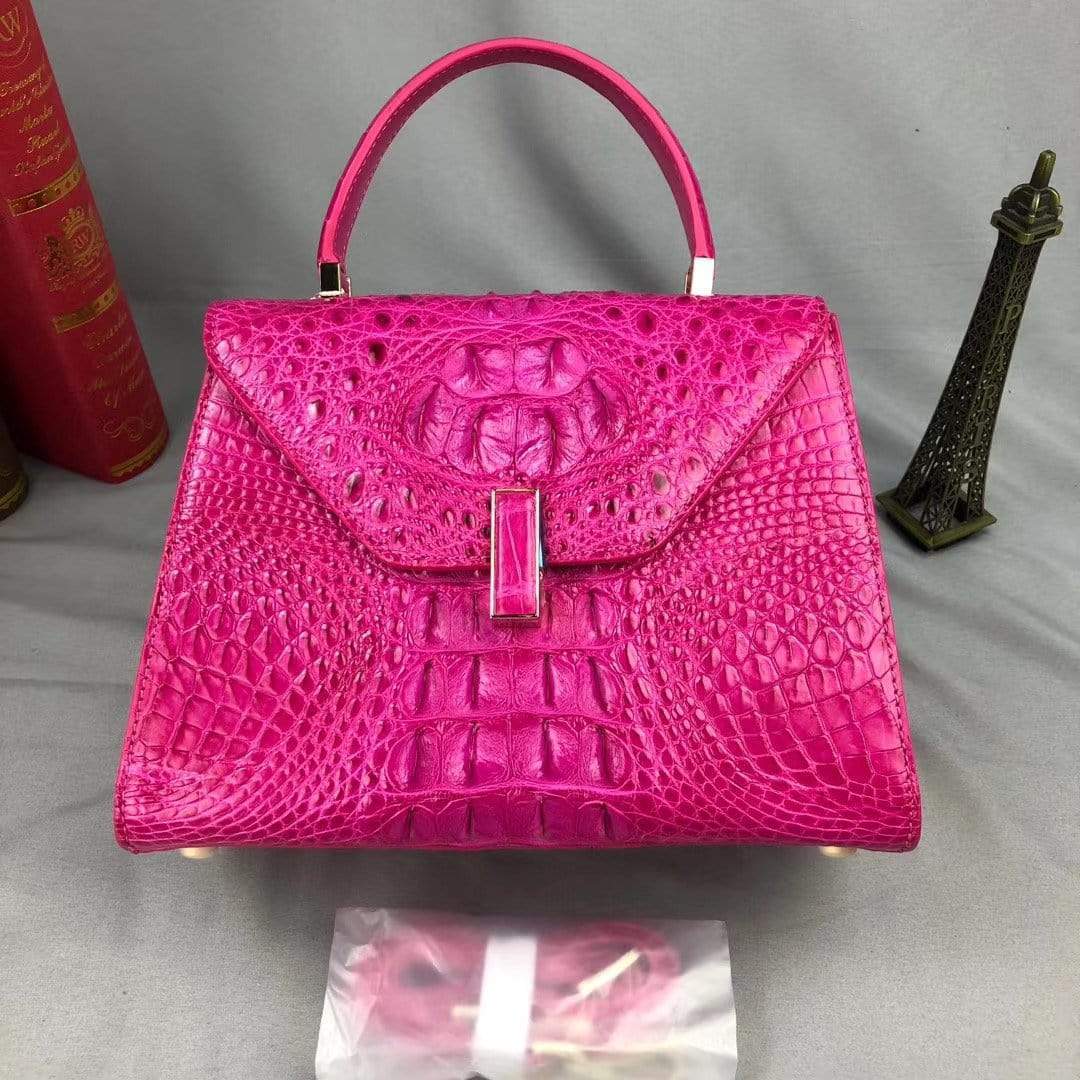 Women Crocodile Leather Top Handle Bags Peach