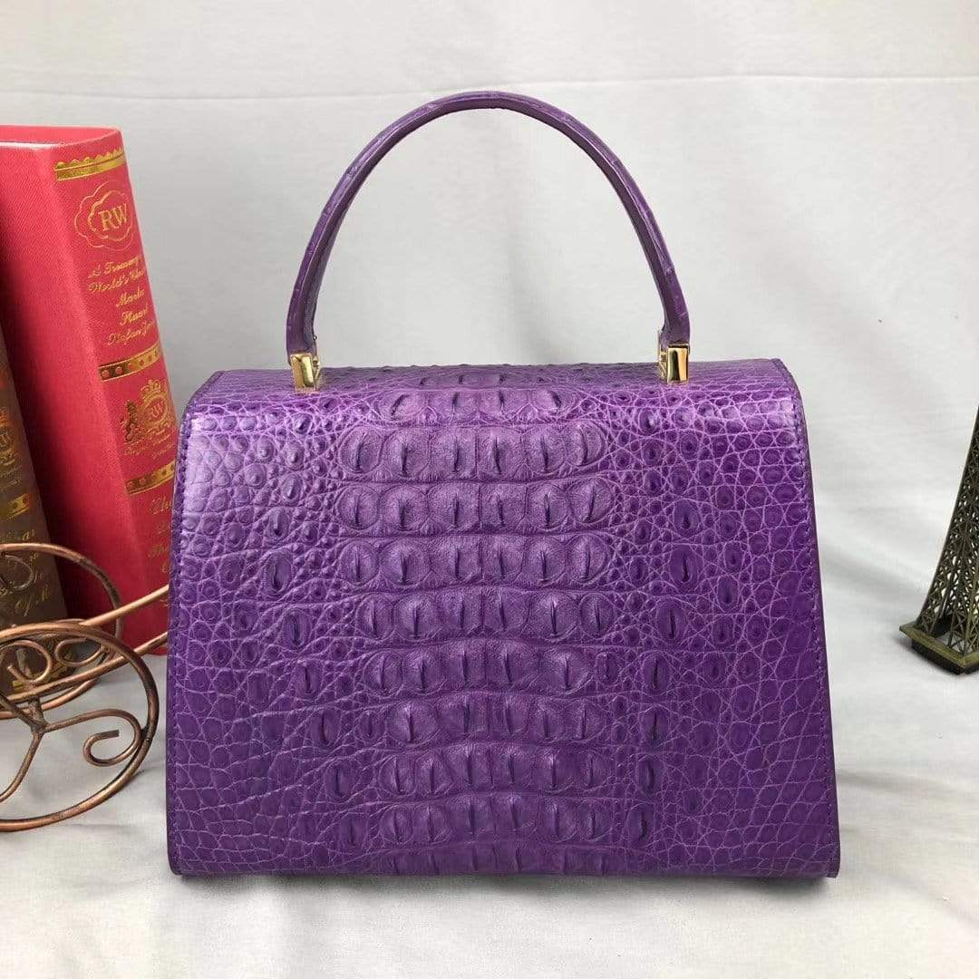 Women Crocodile Leather Top Handle Bags Purple