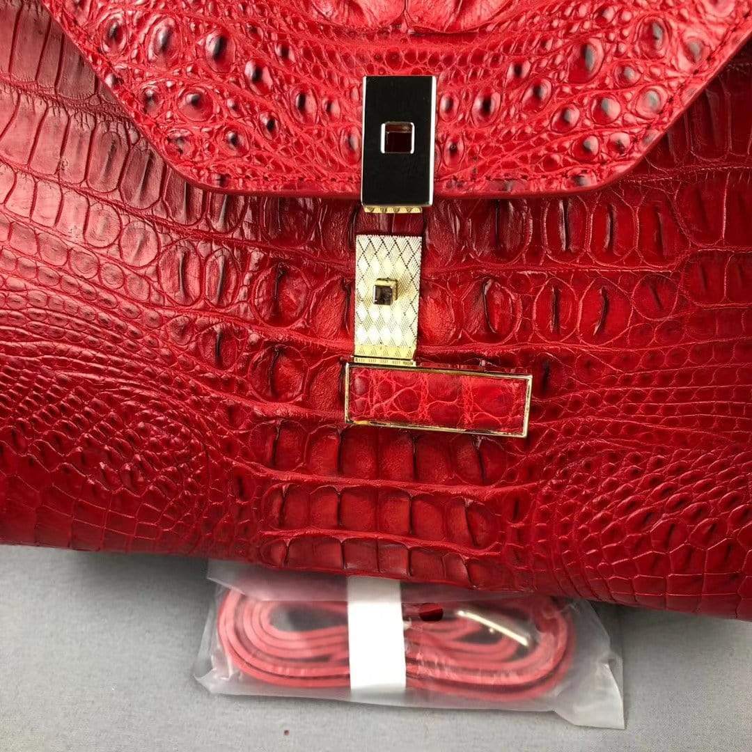 Women Crocodile Leather Top Handle Bags Red