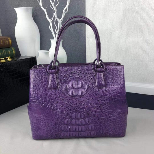 Women Crocodile Leather Top Handle Shoulder Tote Bag