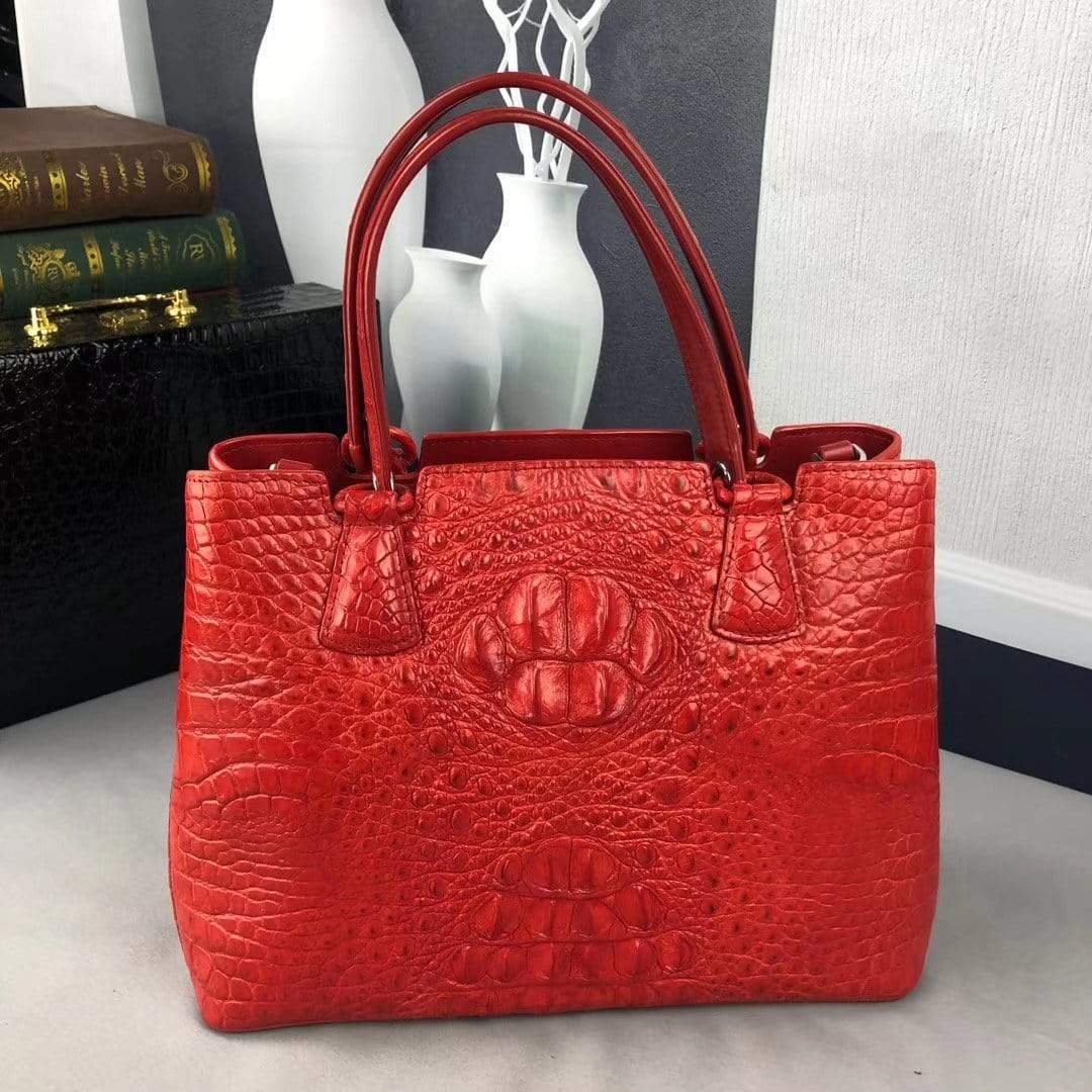 Women Crocodile Leather Top Handle Shoulder Tote Bag