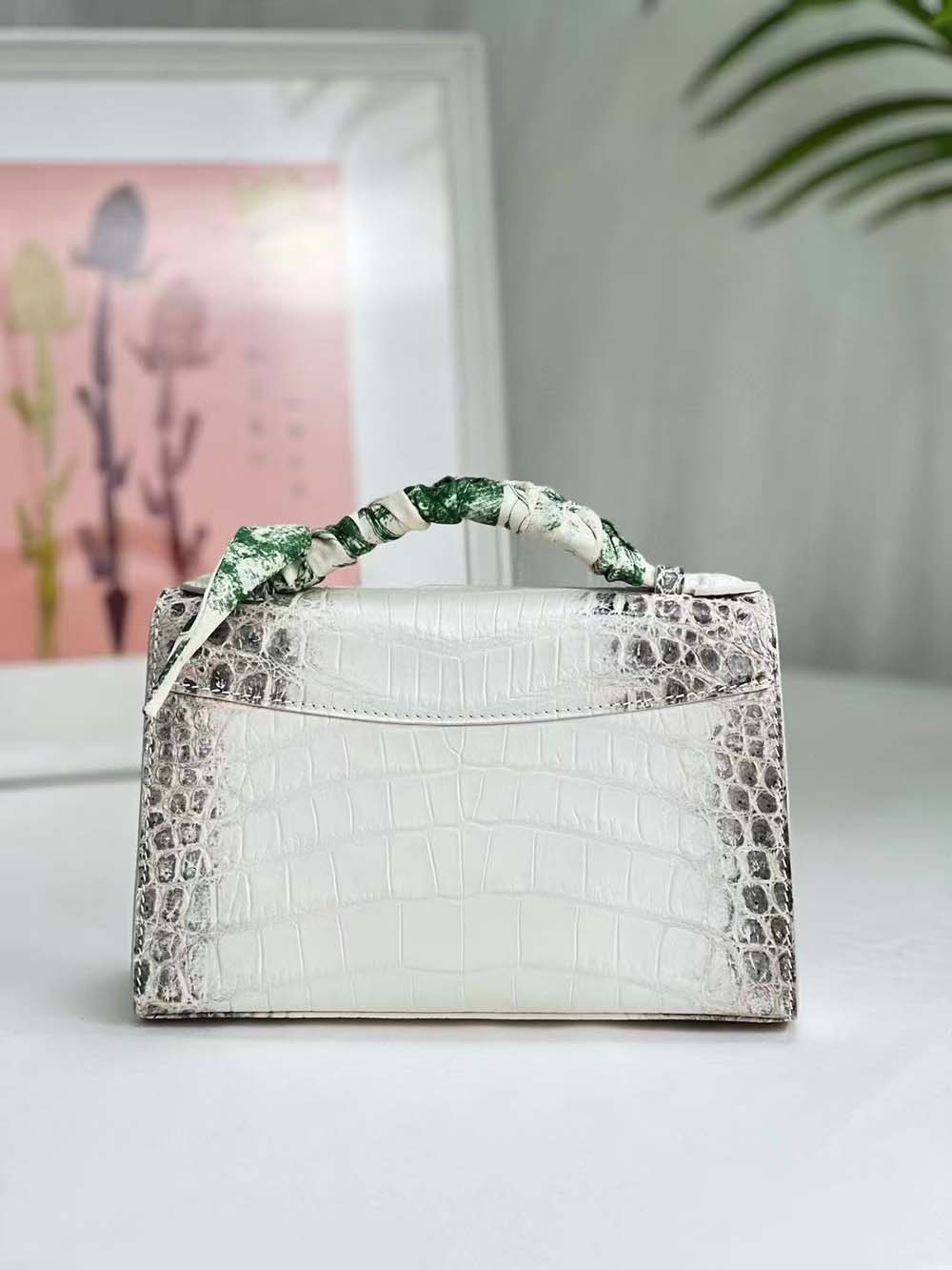 Women Mini Himalaya White Crocodile Leather Top Handle Bag