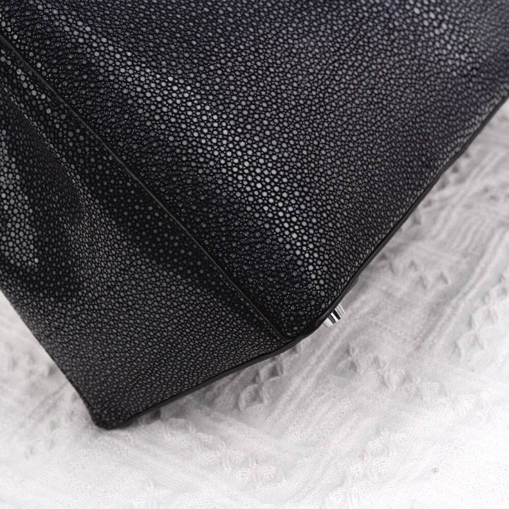 Women's Black Genuine Pearl Stingray Leather Tote Bag