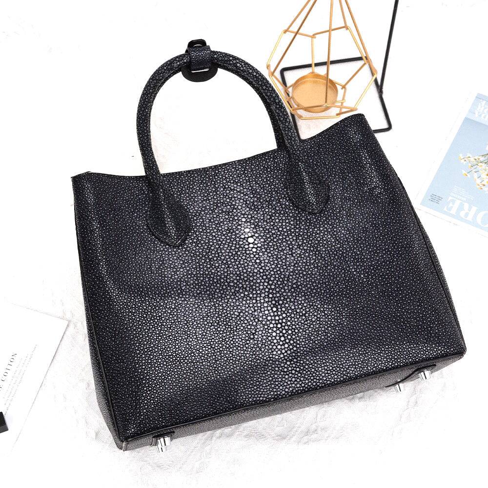 Women's Black Genuine Pearl Stingray Leather Tote Bag