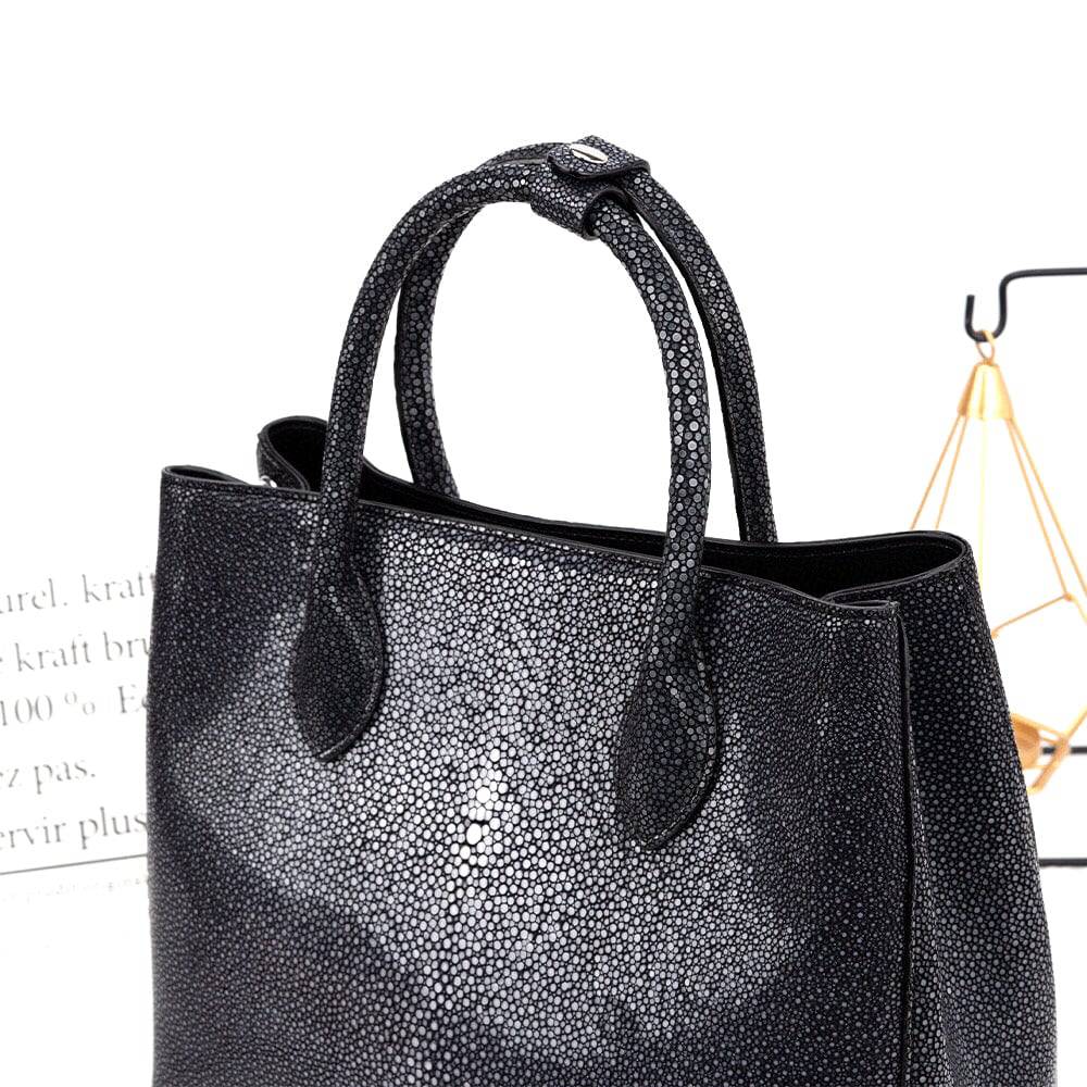 Women's Black Genuine Pearl Stingray Leather Tote Bag