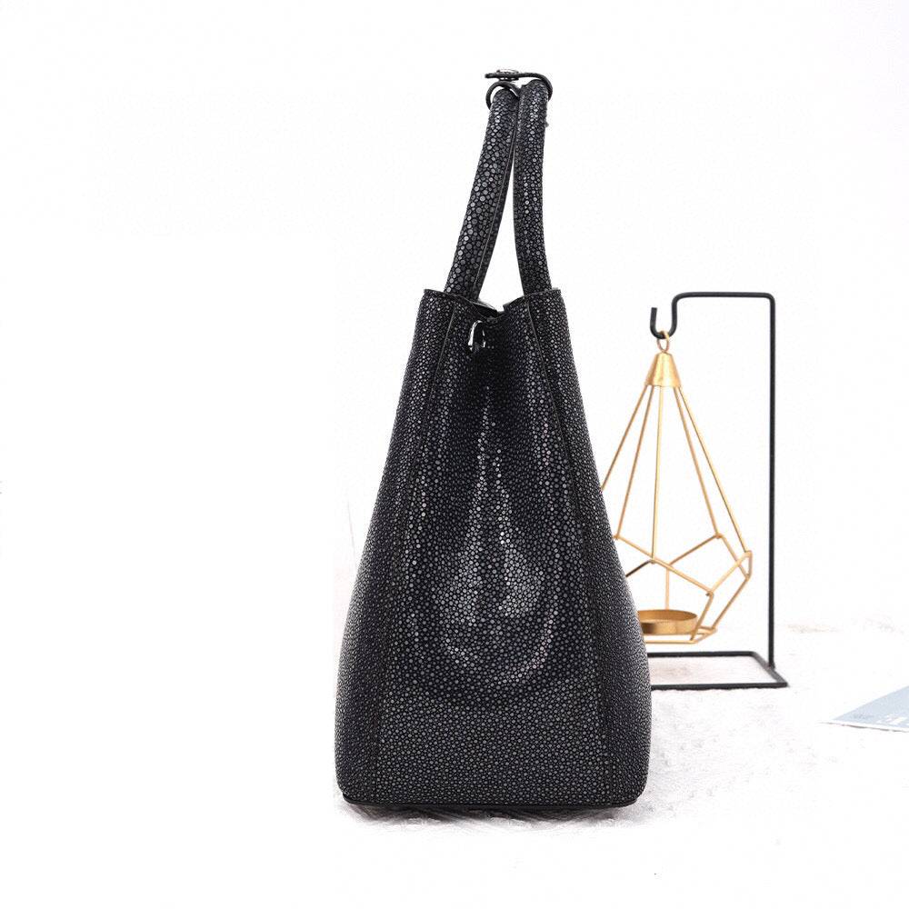 Women's Black Genuine Pearl Stingray Leather Tote Bag