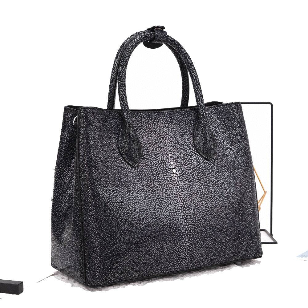 Women's Black Genuine Pearl Stingray Leather Tote Bag