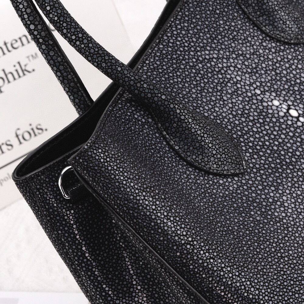 Women's Black Genuine Pearl Stingray Leather Tote Bag