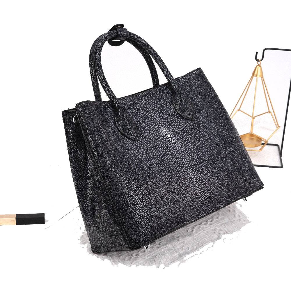 Women's Black Genuine Pearl Stingray Leather Tote Bag