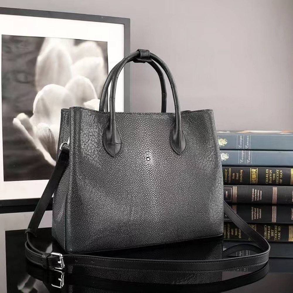 Women's Black Genuine Pearl Stingray Leather Tote Bag