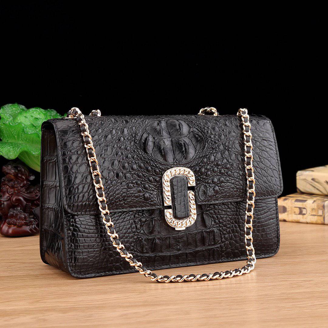 Women's Crocodile Leather Chain Cross Body Messenger Bag