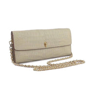 Women's Crocodile Leather  Pouches Chain Pouchette Clutch Bags Cream