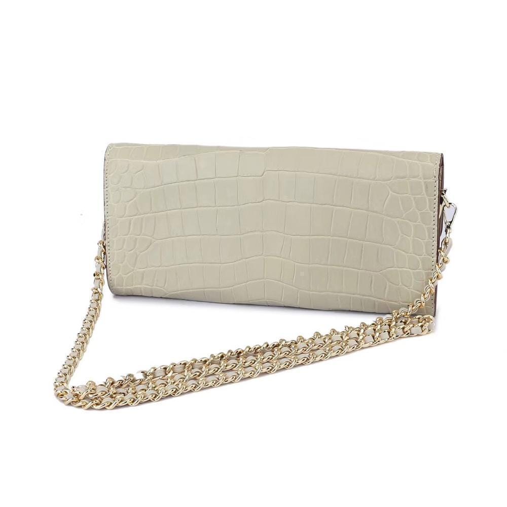 Women's Crocodile Leather  Pouches Chain Pouchette Clutch Bags Cream