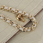 Women's Crocodile Leather  Pouches Chain Pouchette Clutch Bags Cream