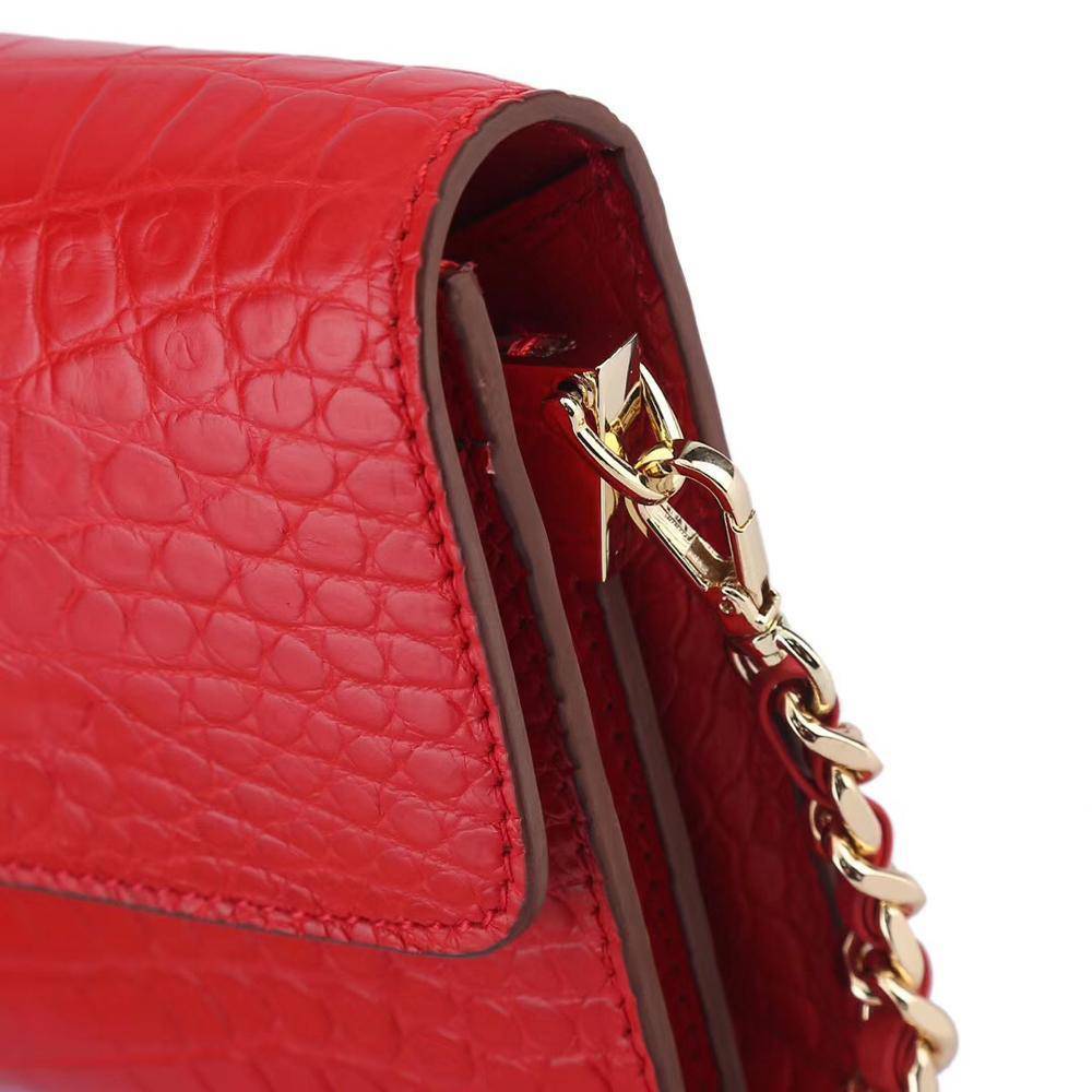 Women's Crocodile Leather  Pouches Chain Pouchette Clutch Bags Red