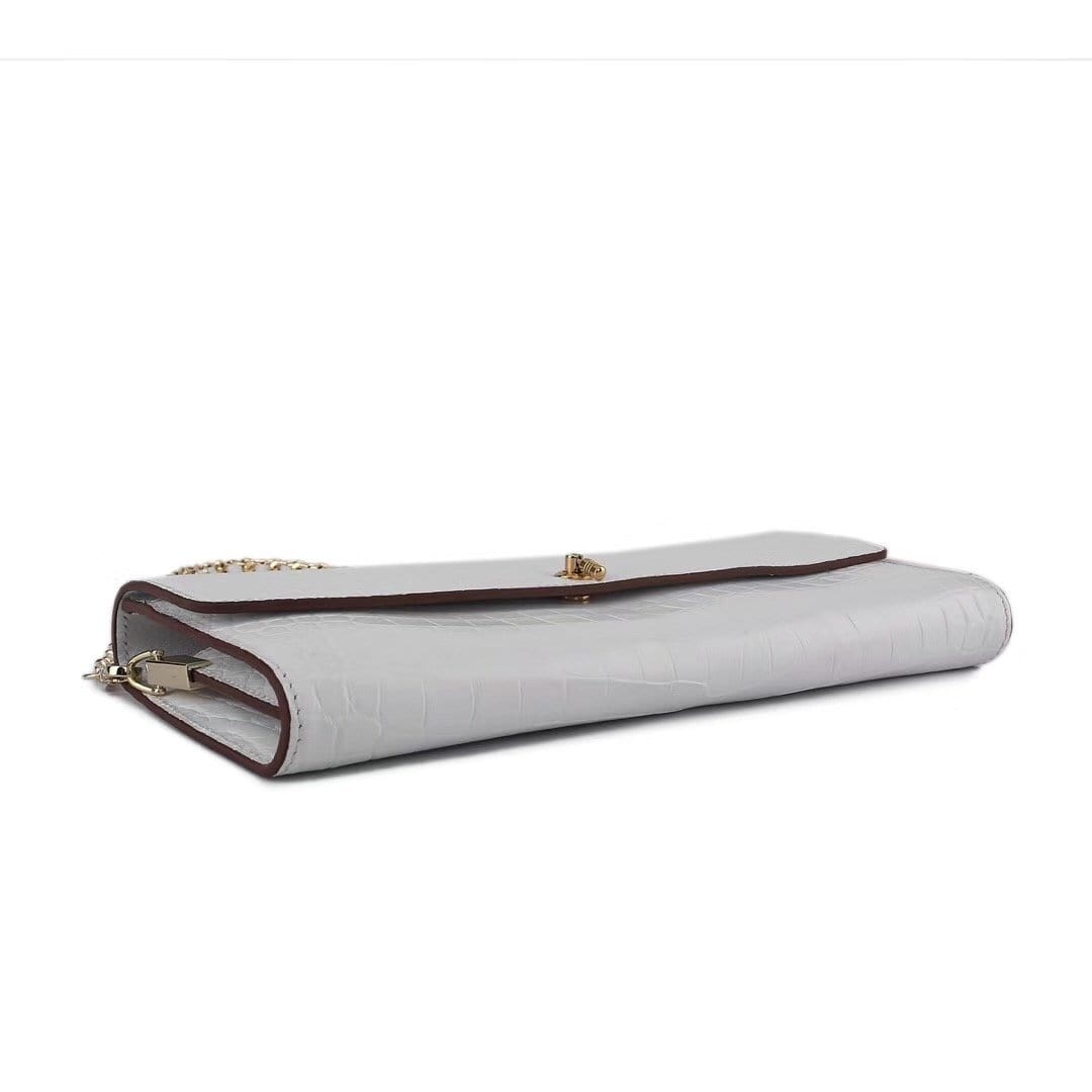 Women's Crocodile Leather  Pouches Chain Pouchette Clutch Bags White