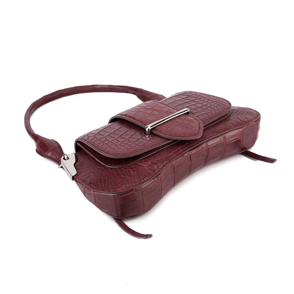 Women's Crocodile Leather Shoulder Bags Wine Red