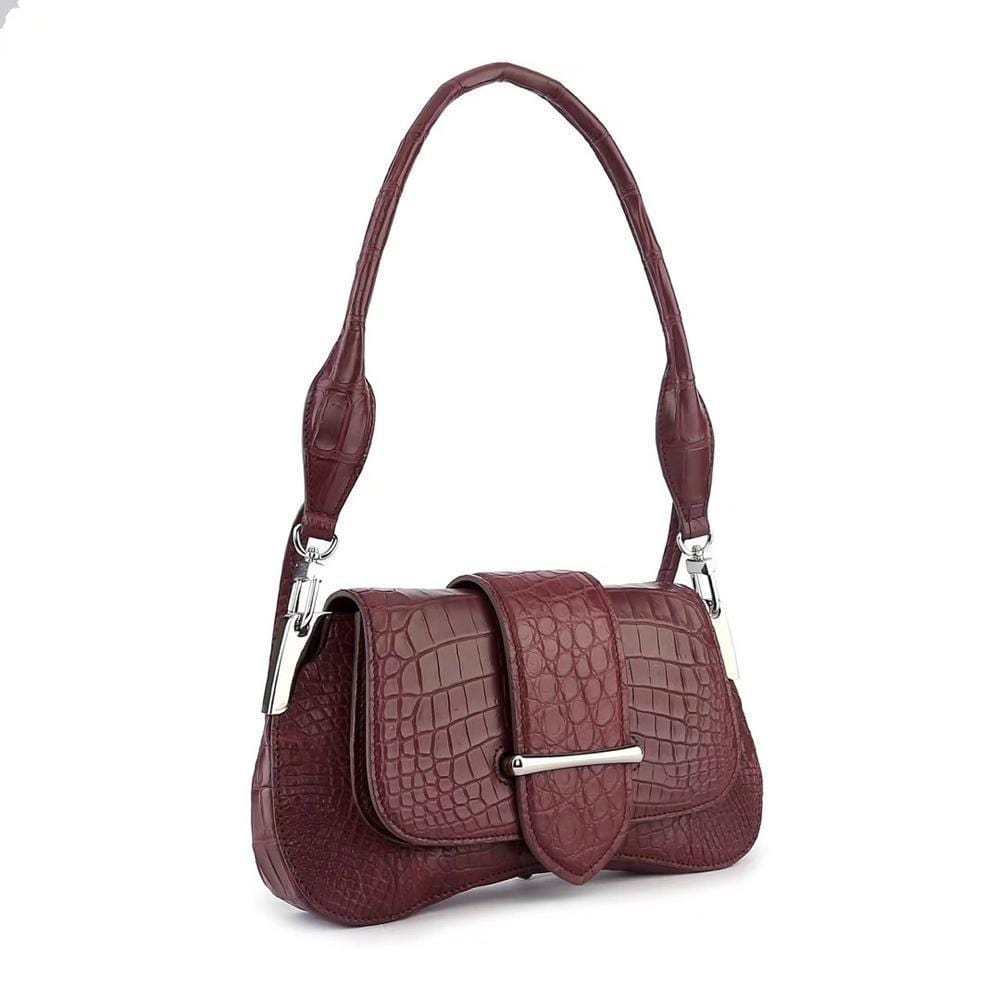 Women's Crocodile Leather Shoulder Bags Wine Red