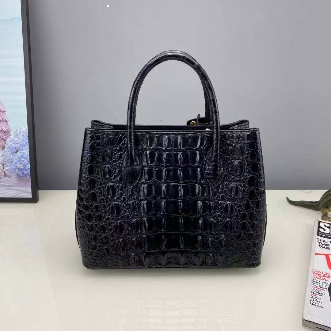 Women's Genuine Crocodile Bone Leather Small Tote Shoulder Bag 26cm