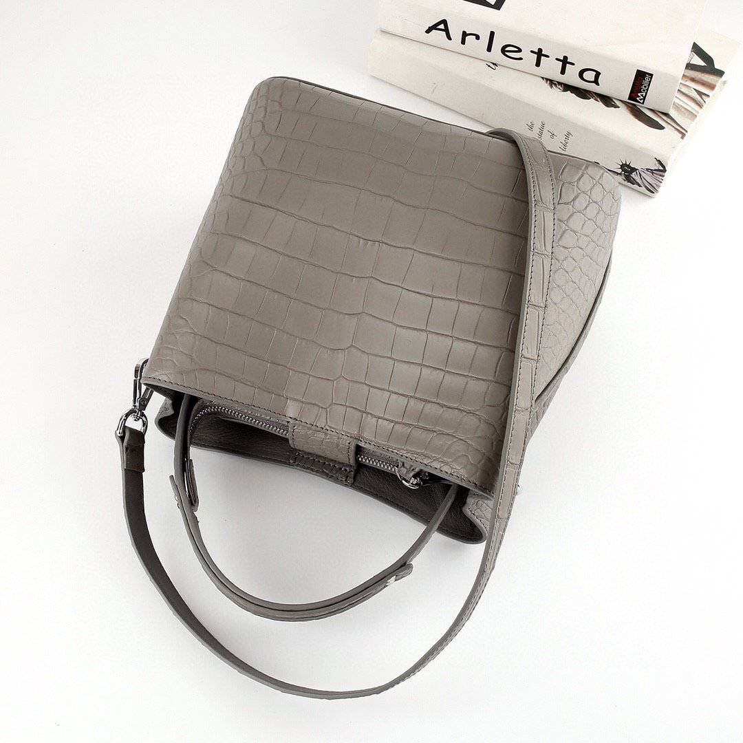 Women's Genuine Crocodile Leather Cross Body Shoulder Bag Grey