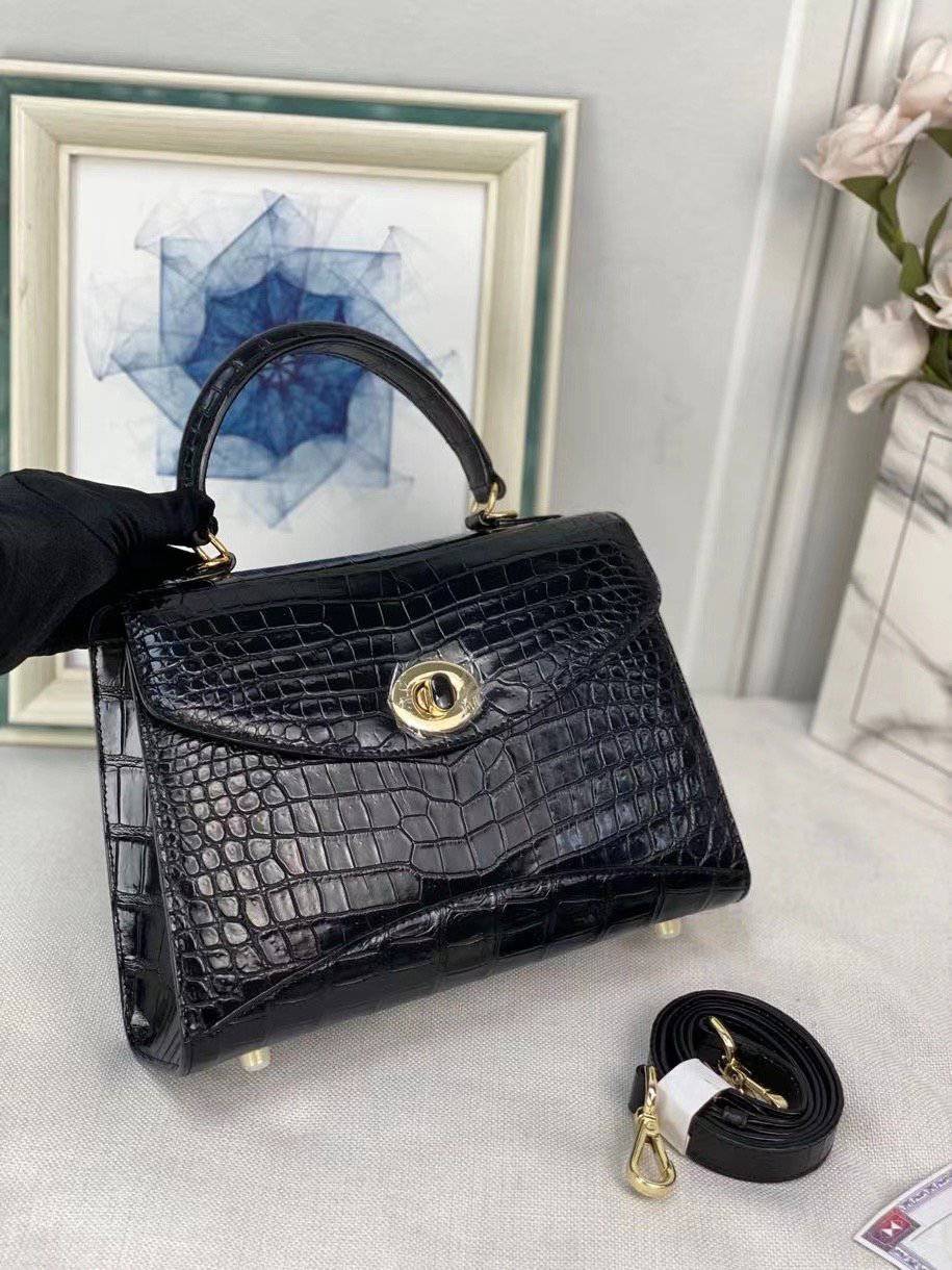 Women's Genuine Crocodile Leather Top Handle Shoulder Bags