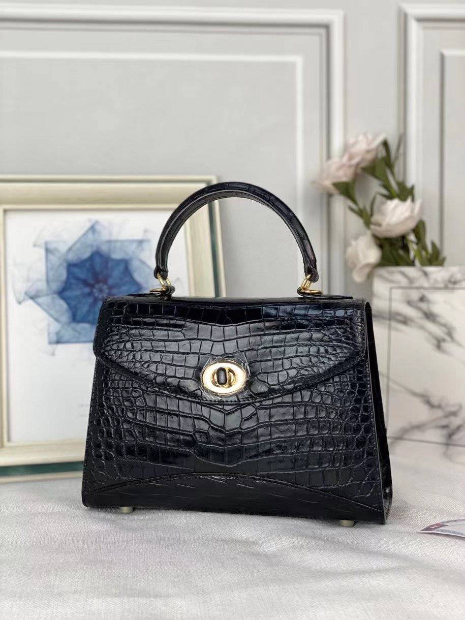 Women's Genuine Crocodile Leather Top Handle Shoulder Bags