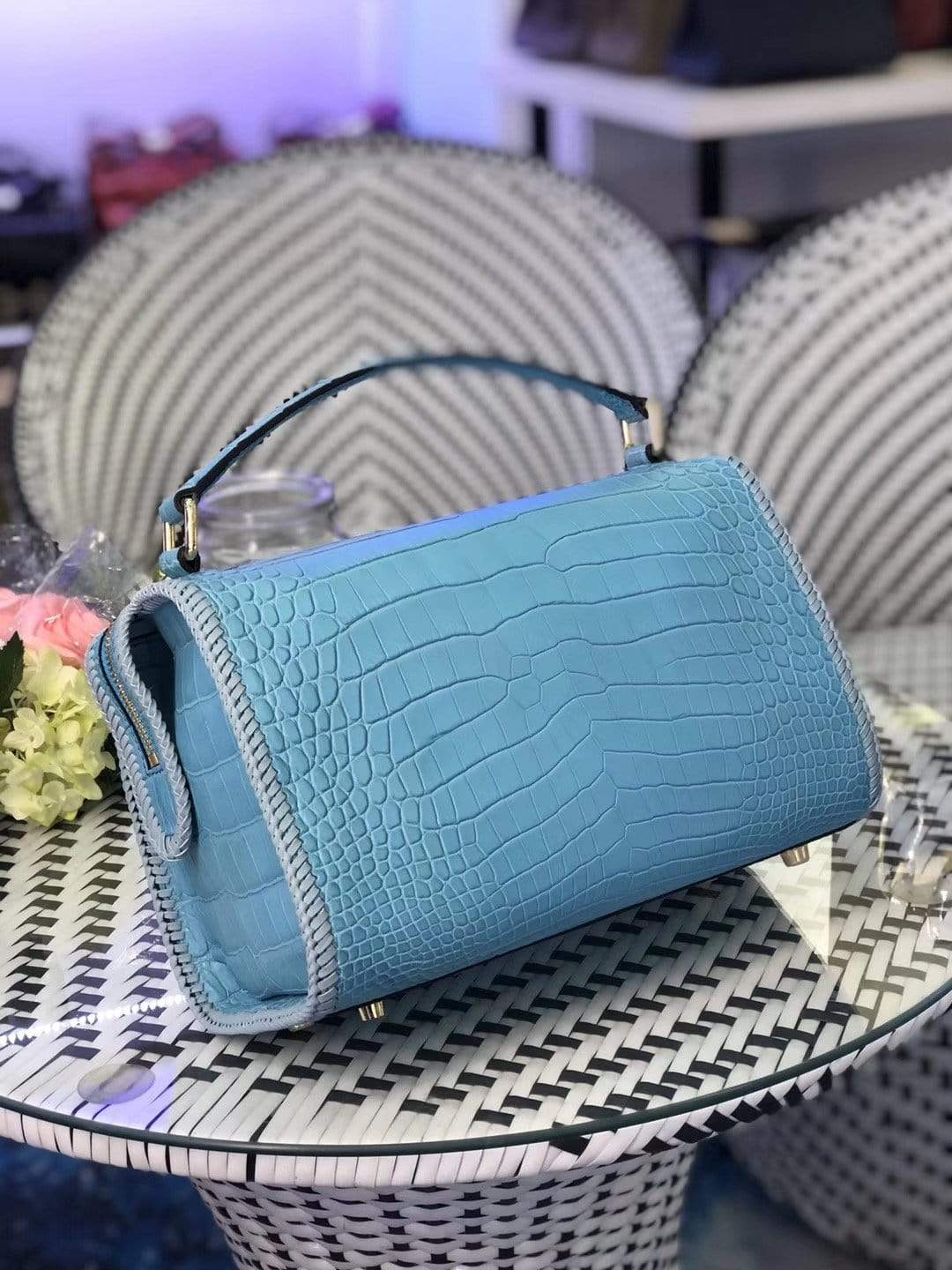 Women's Genuine Crocodile Mini Bowler Shoulder Bag