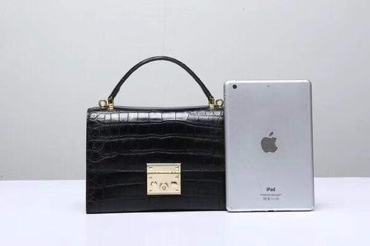 Women's Genuine Crocodile Leather Tote  Top Handle Bags Black