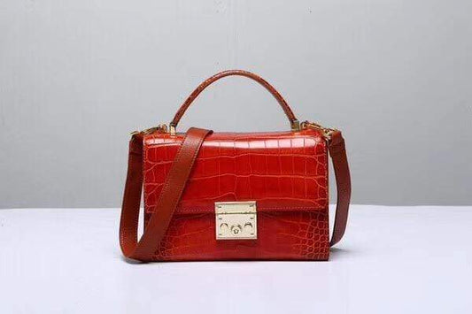 Women's Genuine Crocodile Leather Tote  Top Handle Bags Red