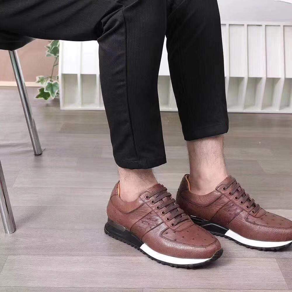 Crocodile Shoes Women's Ostirch Leather Low Top Lace-Up Sneakers