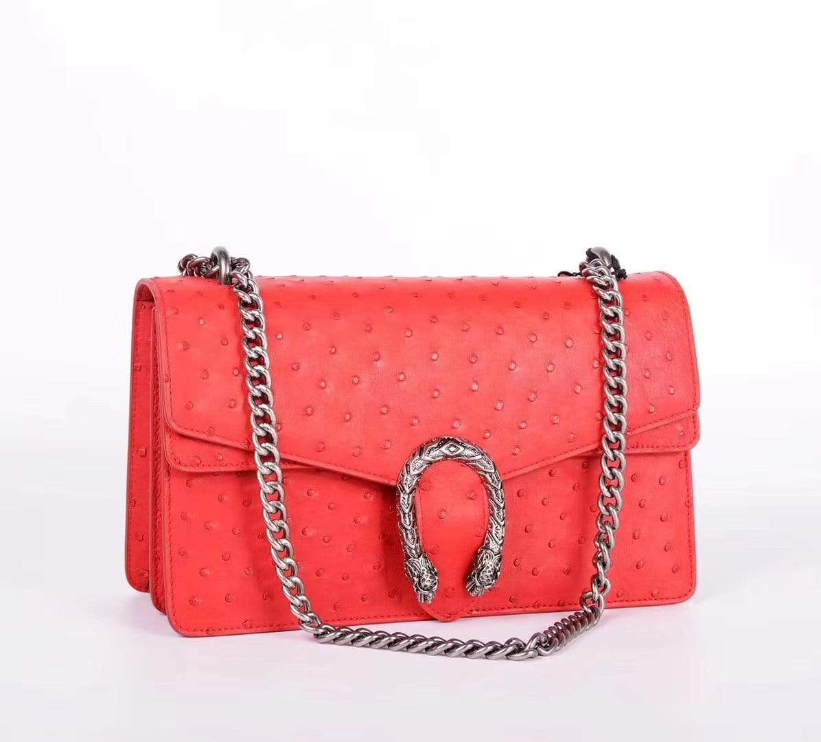 Women's Ostrich Leather Chain Shoulder Bag