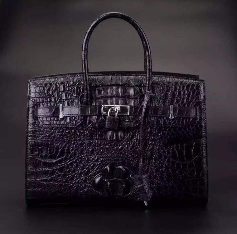 Crocodile Skin Leather Padlock Purse Office  Tote Bags For Women