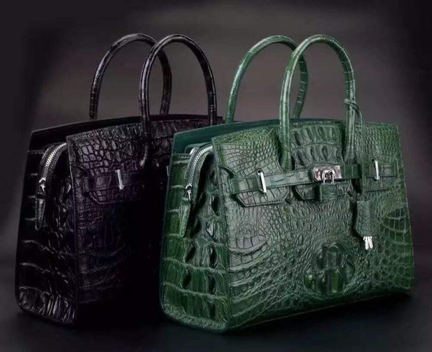 Crocodile Skin Leather Padlock Purse Office  Tote Bags For Women