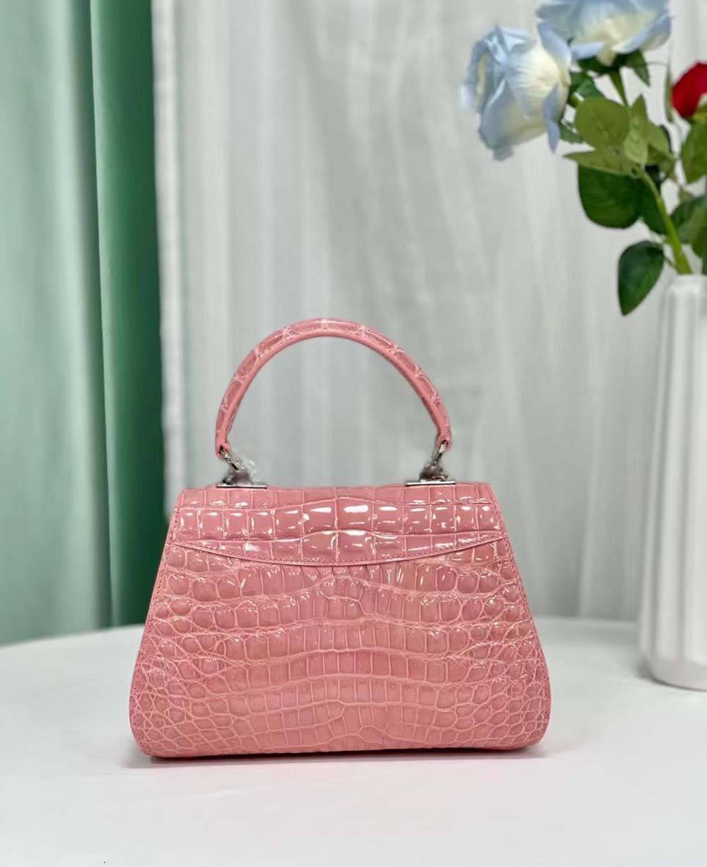 Women Shiny Crocodile Leather Cross Body Top  Handle Bag