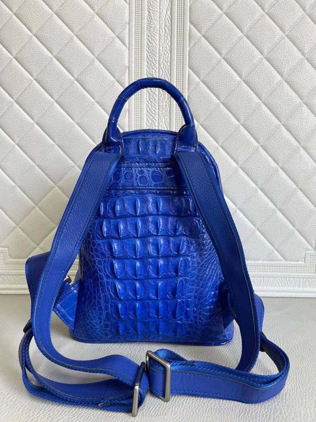 Womens Crocodile Leather Backpack Blue & Black