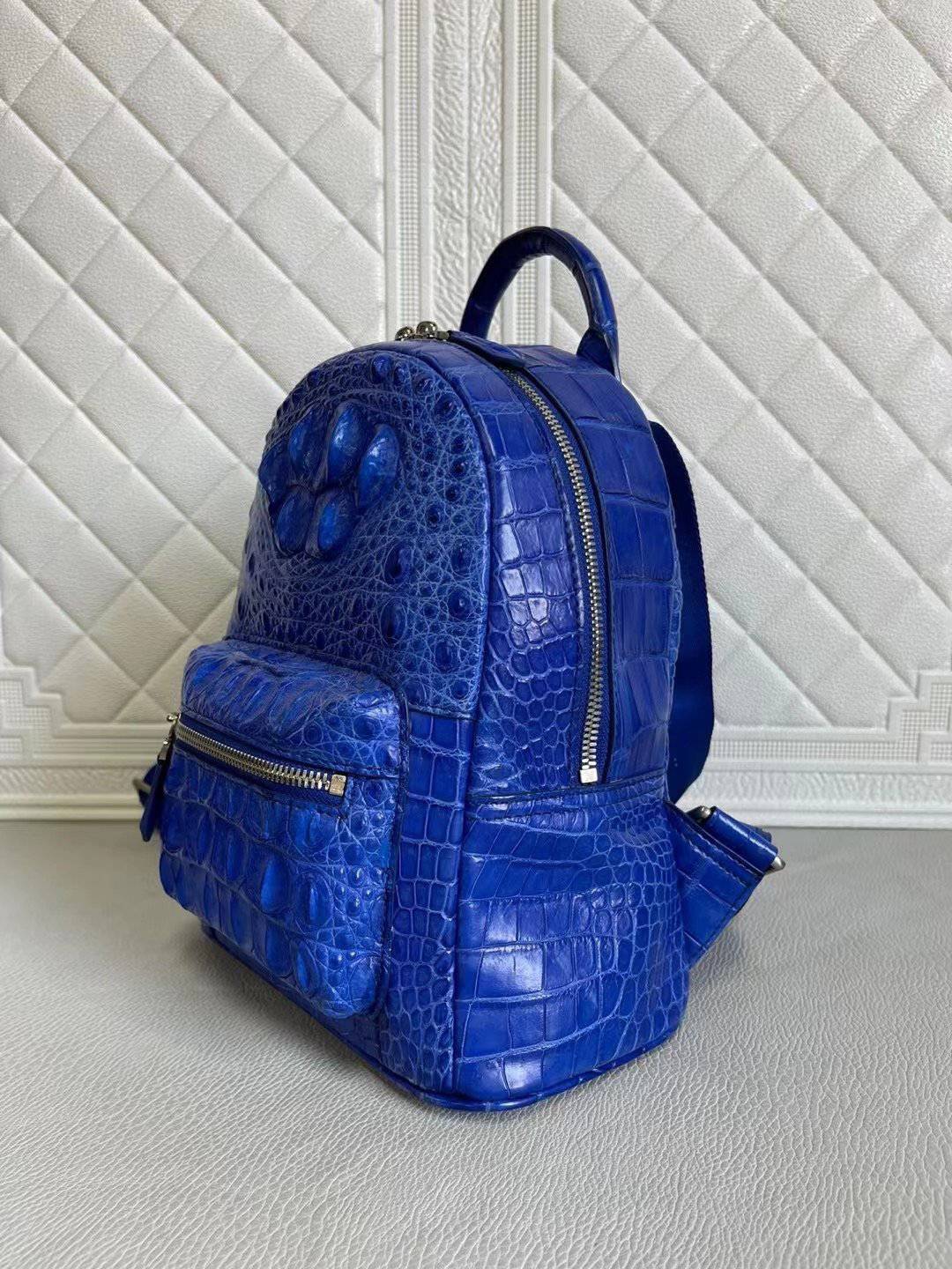 Womens Crocodile Leather Backpack Blue & Black