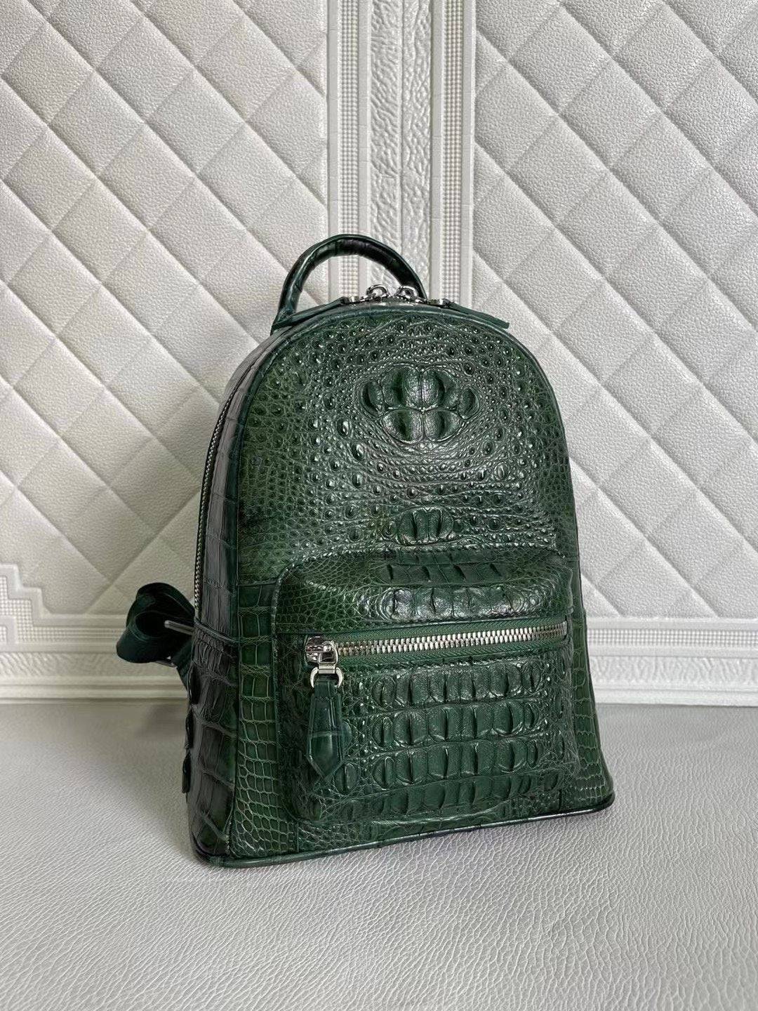 Womens Crocodile Leather Backpack Dark Green & Light Green