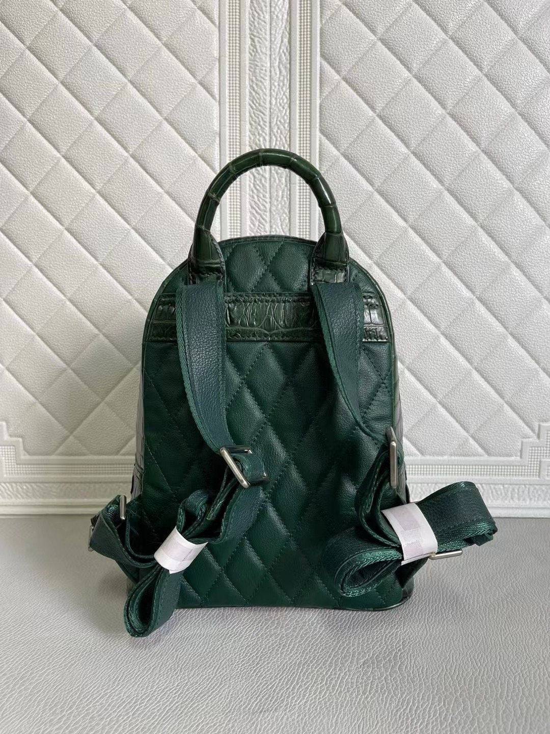 Womens Crocodile Leather Backpack Dark Green & Light Green