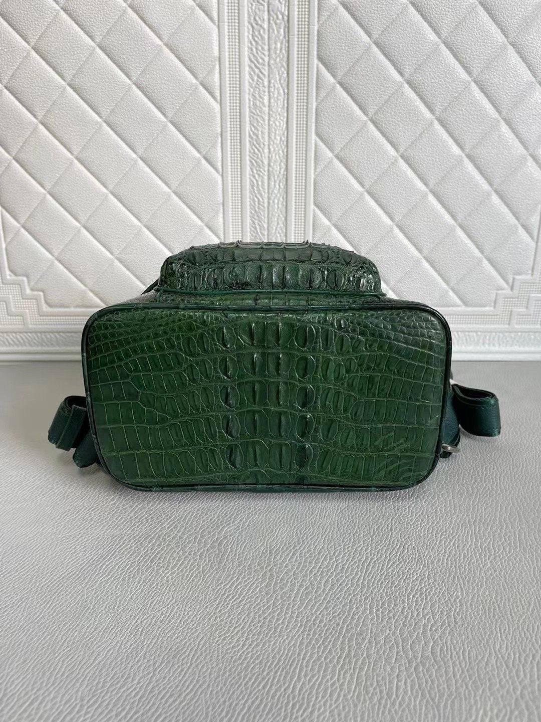 Womens Crocodile Leather Backpack Dark Green & Light Green