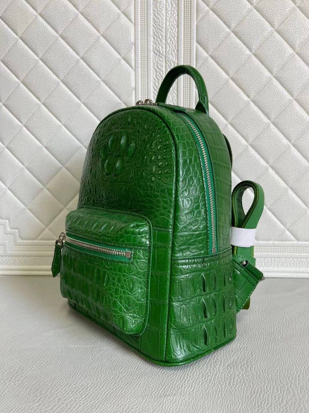 Womens Crocodile Leather Backpack Dark Green & Light Green