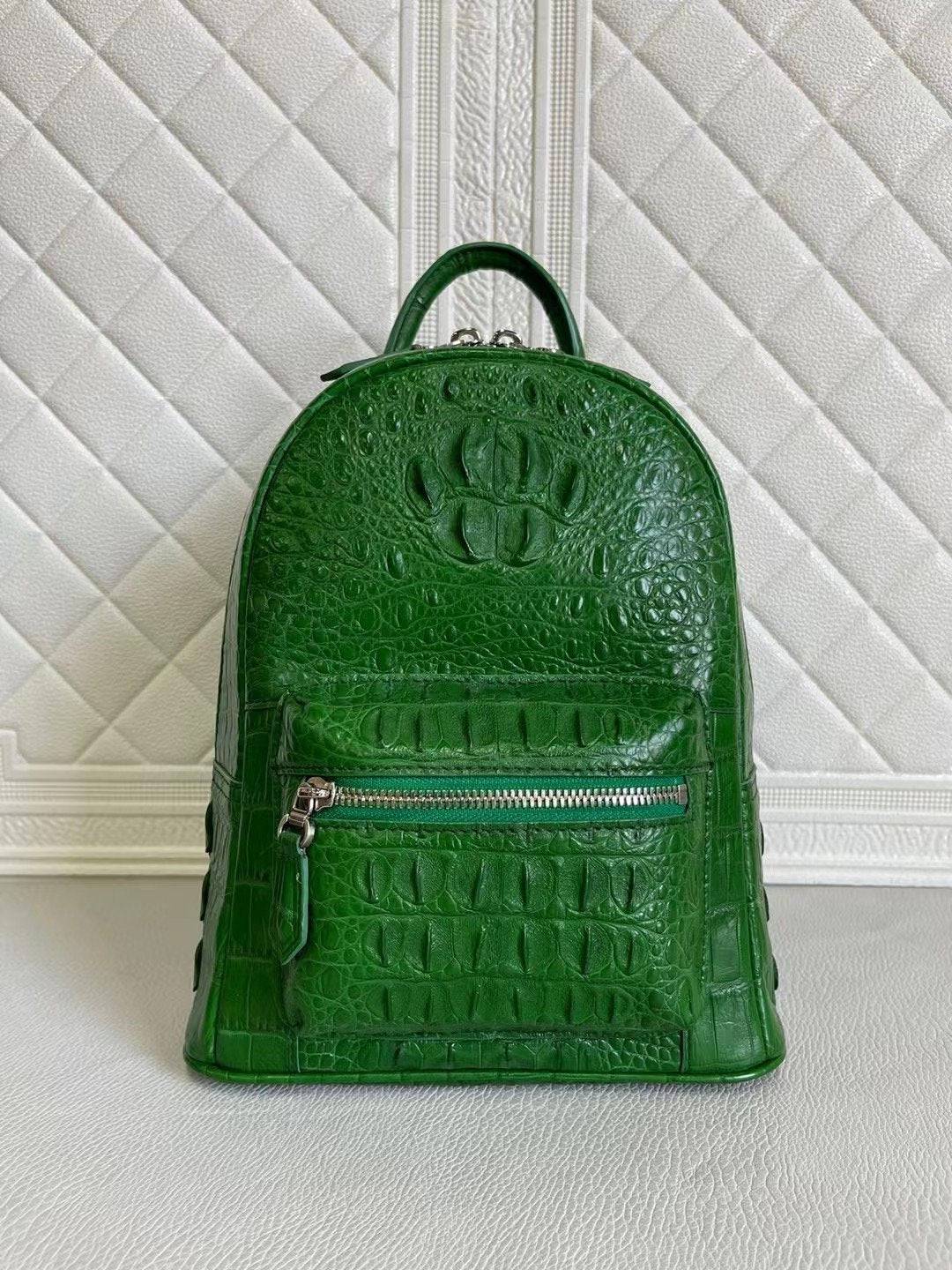 Womens Crocodile Leather Backpack Dark Green & Light Green