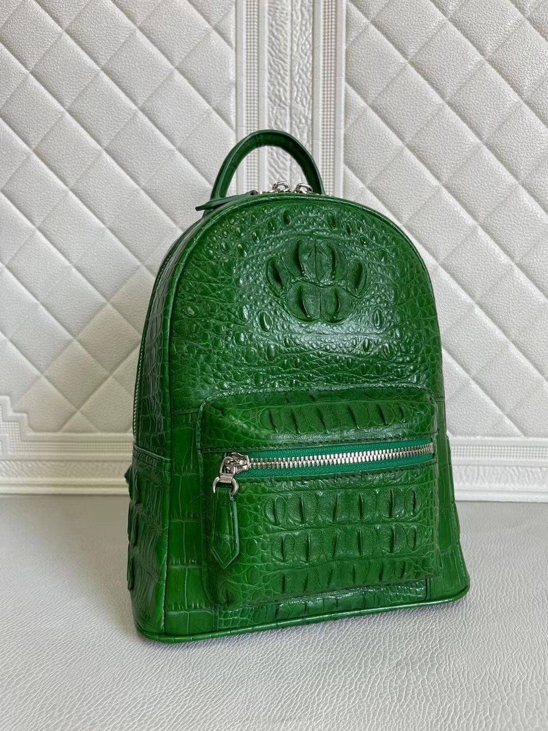 Womens Crocodile Leather Backpack Dark Green & Light Green