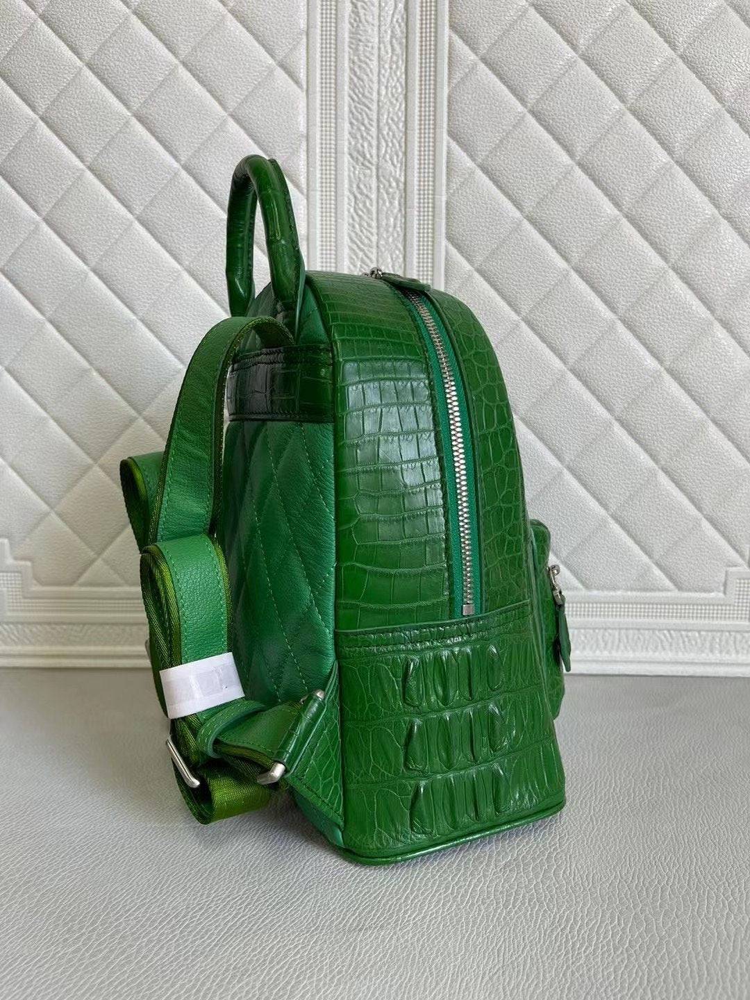 Womens Crocodile Leather Backpack Dark Green & Light Green