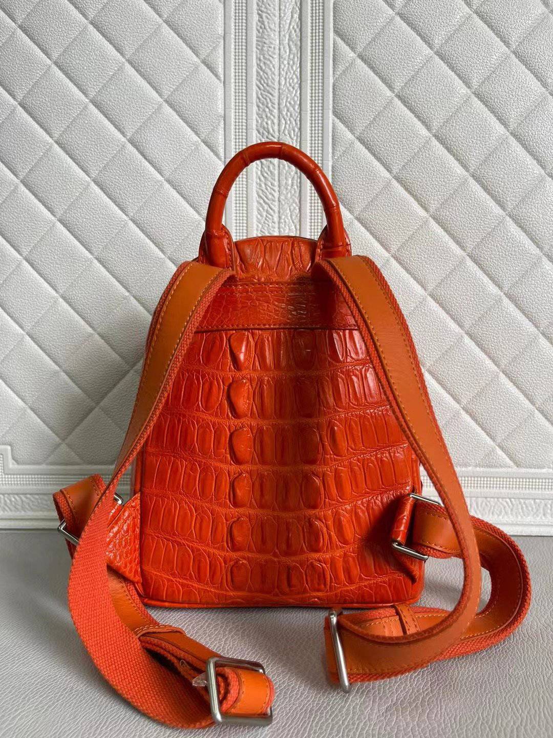 Womens Crocodile Leather Backpack Orange & Wine Red