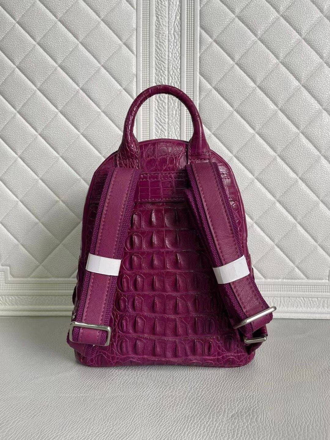 Womens Crocodile Leather Backpack Orange & Wine Red