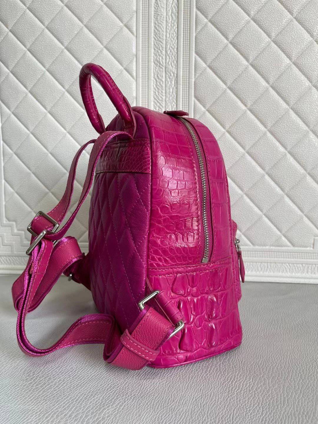 Womens Crocodile Leather Backpack Peach & Red