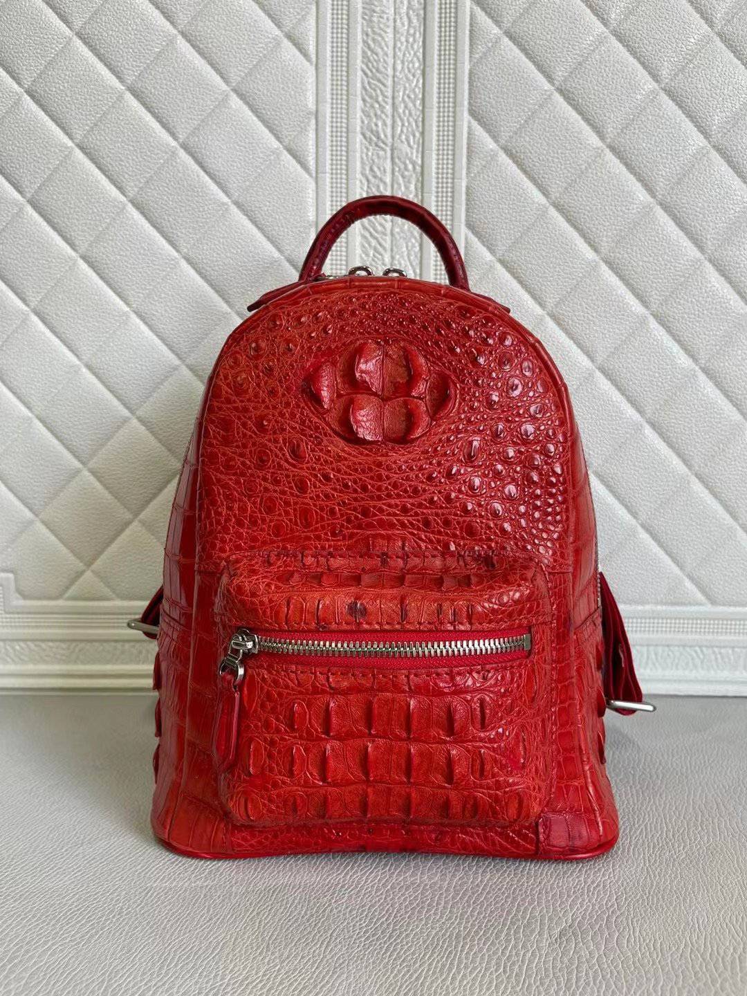 Womens Crocodile Leather Backpack Peach & Red