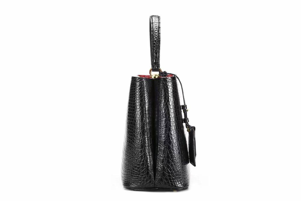 Womens Crocodile Leather Black Backet Shoulder Bags